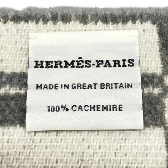Auth HERMES Gris Flannel / Ivoire Cashmere Scarf - Picture 4 of 5